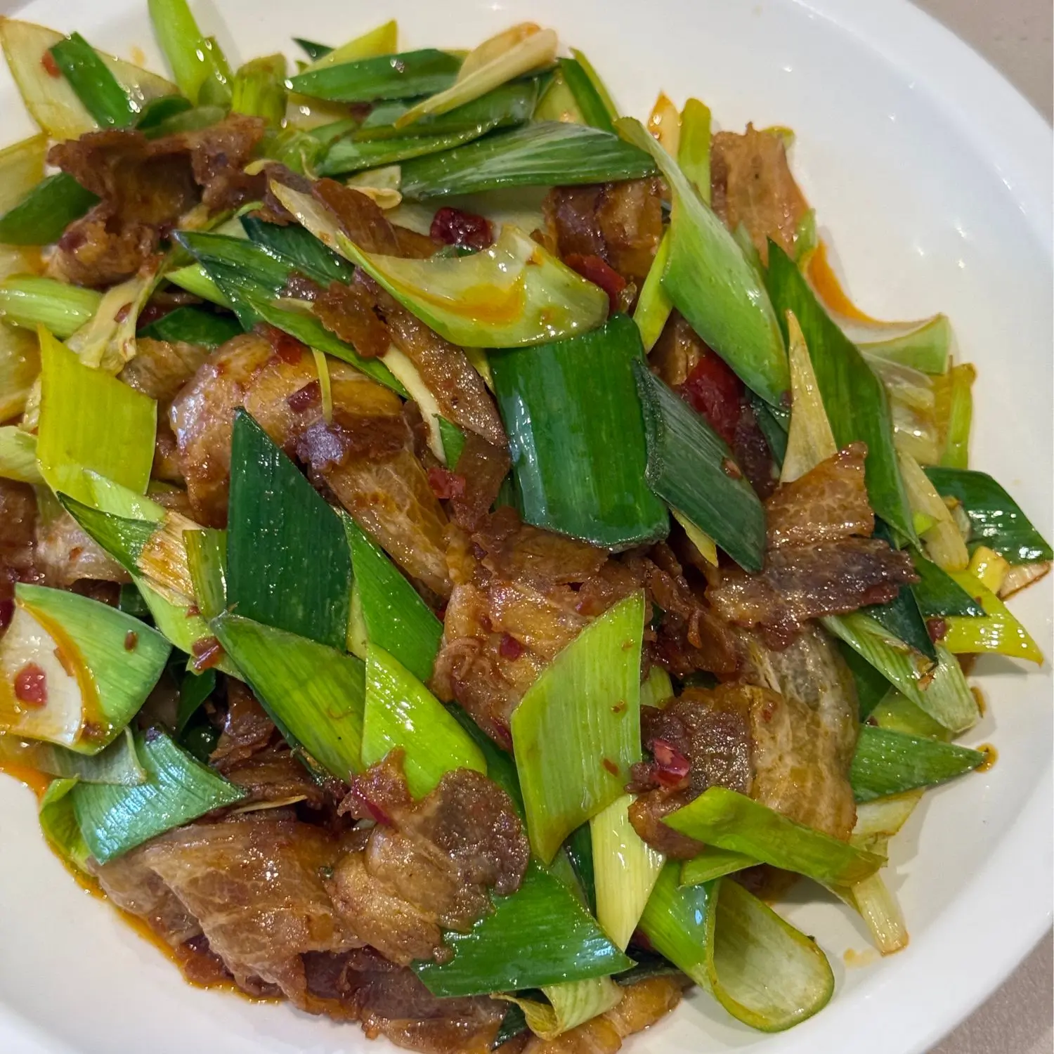 Pork belly stir - fried with leeks at Spices Garden, a Chines Sichuan Restaurant in Fremont